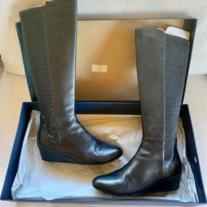 Women's Cole Haan Black Leather Wedge Knee High Boots Size 10